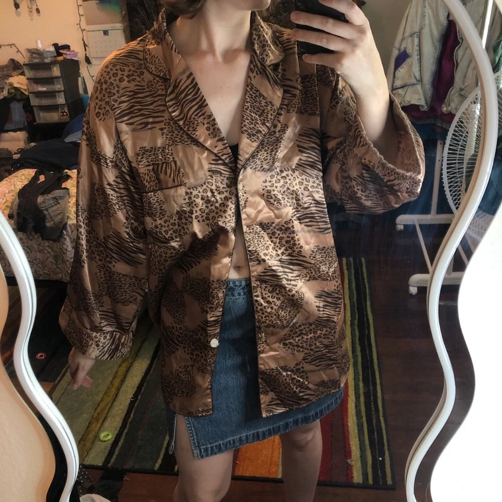 Brown and black silk satin pajama kimono robe - Picture 2 of 8